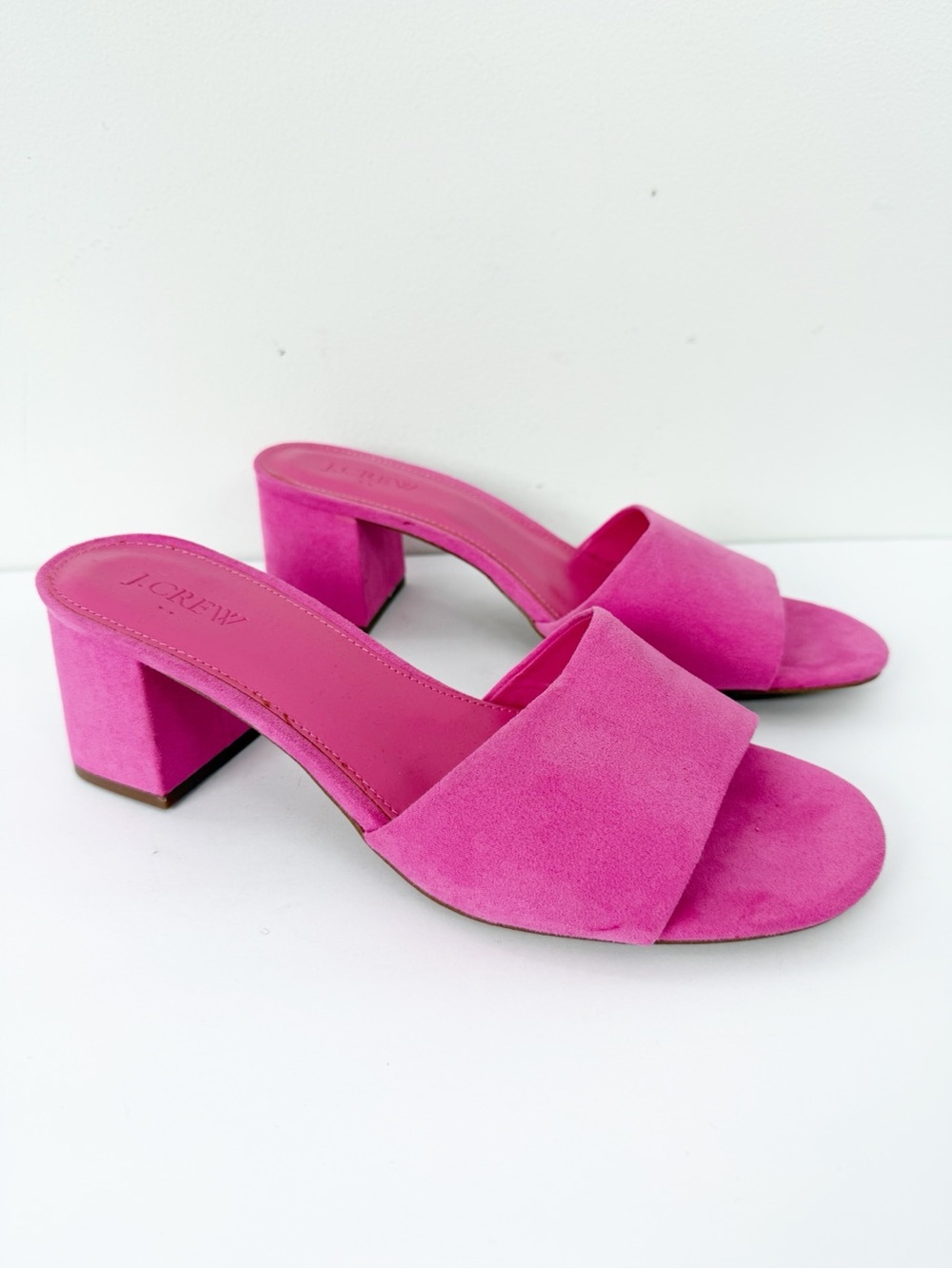 J. Crew Block Heel Suede Azalea Pink Sandals Size 9